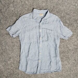 Faherty Laguna Linen Shirt Men M Blue Short Sleeve Classic Fit Woven Curved Hem